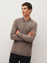 Natur/Braun - Langärmeliges, strukturiertes Polo-Shirt - Bild 4 von 9