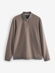 Natur/Braun - Langärmeliges, strukturiertes Polo-Shirt - Bild 7 von 9