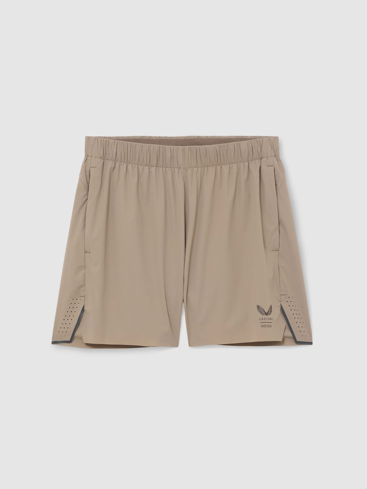 Reiss Beige 5 Deep Split Short Reiss | Castore 5-Inch Training Shorts - Image 2 of 10