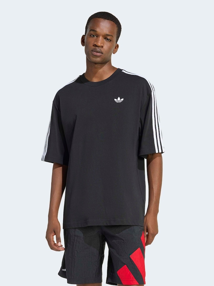 adidas Originals Black Adicolor 3-Stripes Oversized T-Shirt - Image 1 of 6 adidas Originals Black Adicolor 3-Stripes Oversized T-Shirt - Image 1 of 6