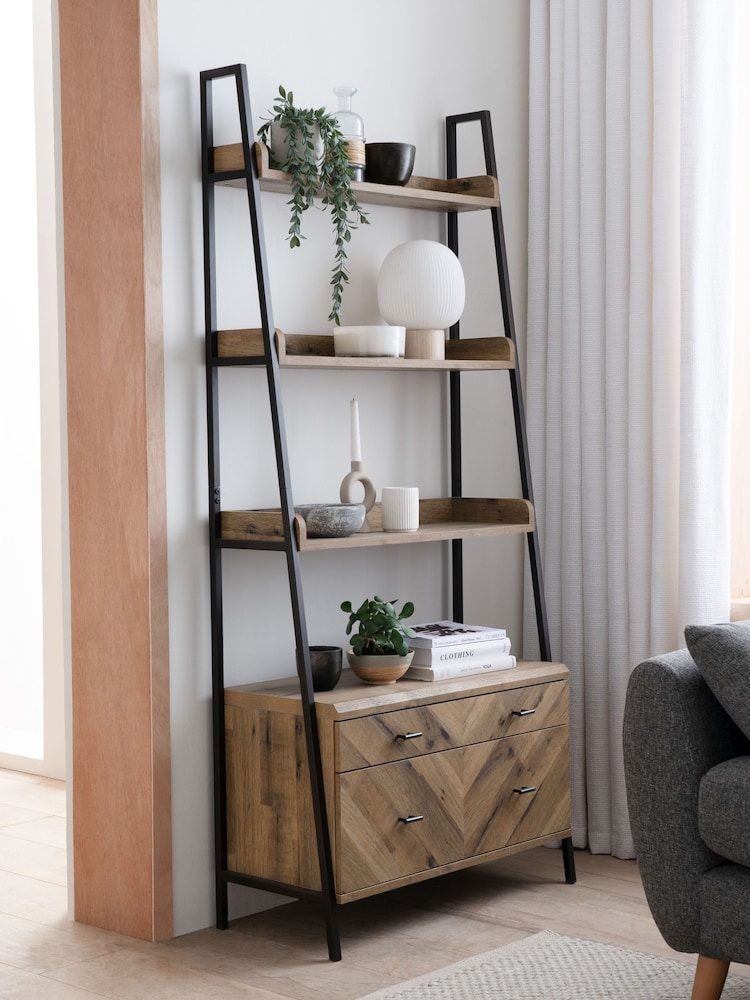 Dark Bronx Ladder Chevron Oak Effect Storage Shelf - Image 1 of 8