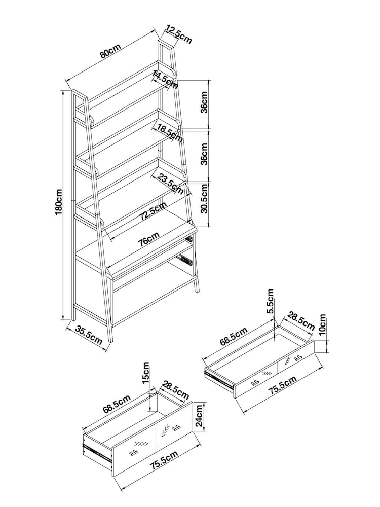 Dark Bronx Ladder Chevron Oak Effect Storage Shelf - Image 2 of 8