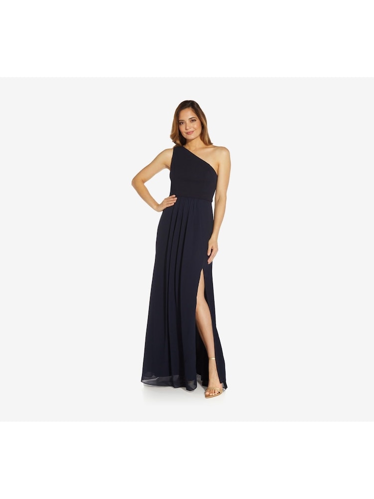 Azul escuro - Vestido de chiffon de um ombro só de Adrianna Papell - Imagem 4 de 4