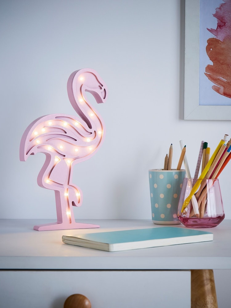 glow Pink Wooden Flamingo Table Light - Image 1 of 5