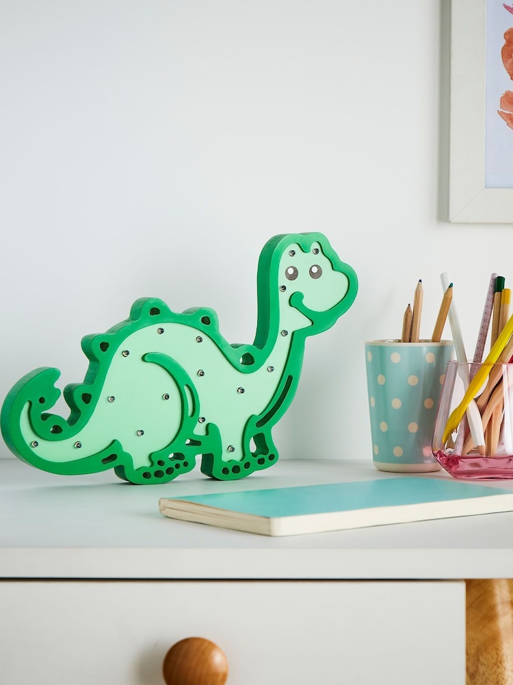 glow Green Wooden Dinosour Rechargeable Wireless Table Light - Image 2 of 5