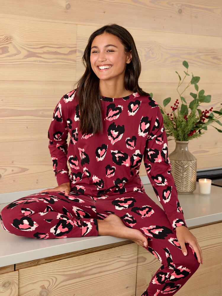 Berry Red Cotton Long Sleeve Pyjamas - Image 1 of 10