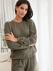 Sage Green Soft Waffle Long Sleeve Pyjamas - Image 2 of 9