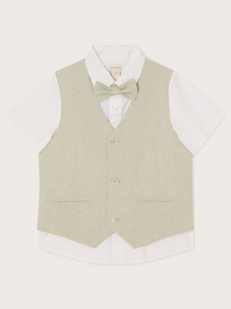 Monsoon Three-Piece Waistcoat, Bow Tie and Short Sleeve Shirt Set - Image 1 of 3