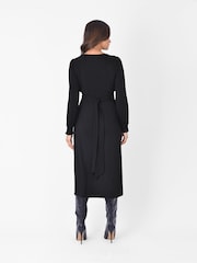 Ro&Zo Black Jersey Shirred Waist Midi Dress - Image 1 of 6