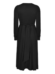 Ro&Zo Black Jersey Shirred Waist Midi Dress - Image 2 of 6