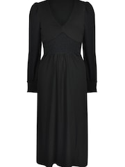 Ro&Zo Black Jersey Shirred Waist Midi Dress - Image 4 of 6
