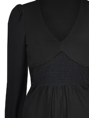 Ro&Zo Black Jersey Shirred Waist Midi Dress - Image 6 of 6