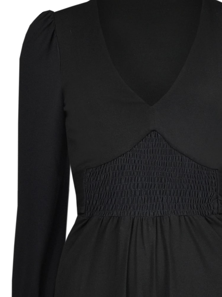 Ro&Zo Black Jersey Shirred Waist Midi Dress - Image 6 of 6