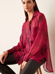 Pink Animal Sheer Longline Shirt - Image 1 of 2