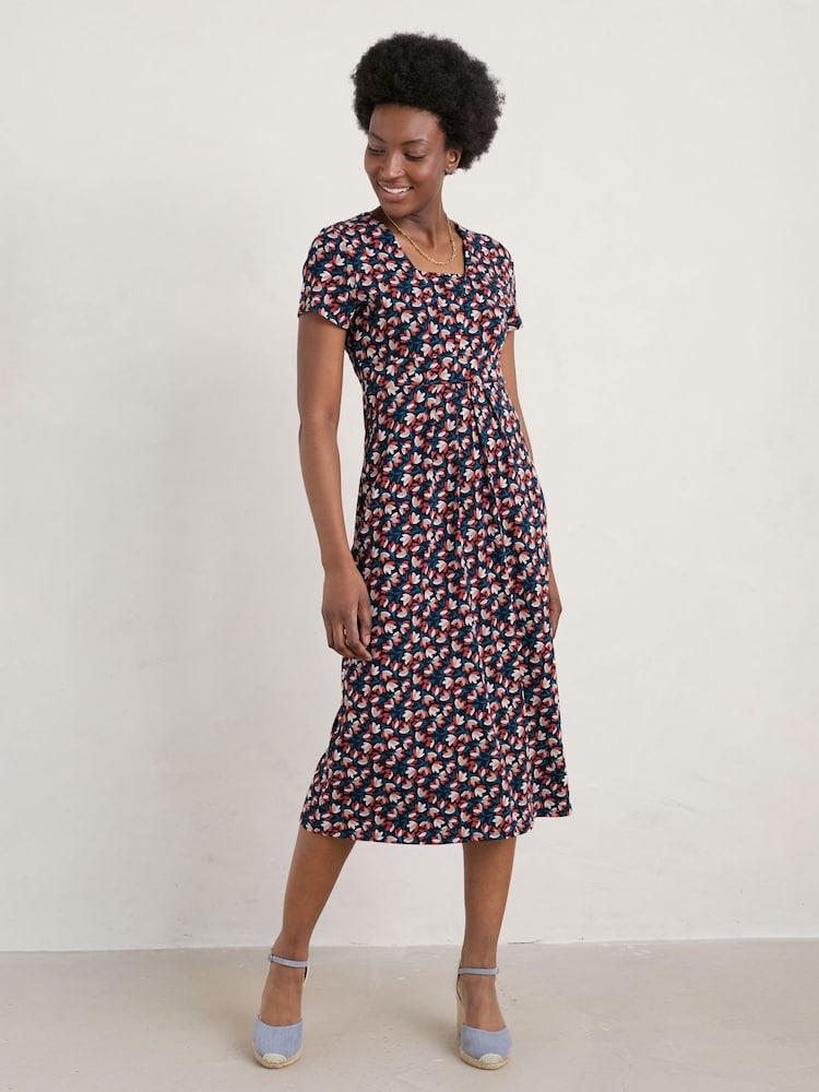 Seasalt Cornwall Blue Seed Packet Short Sleeve Midi Dress - Image 1 of 4