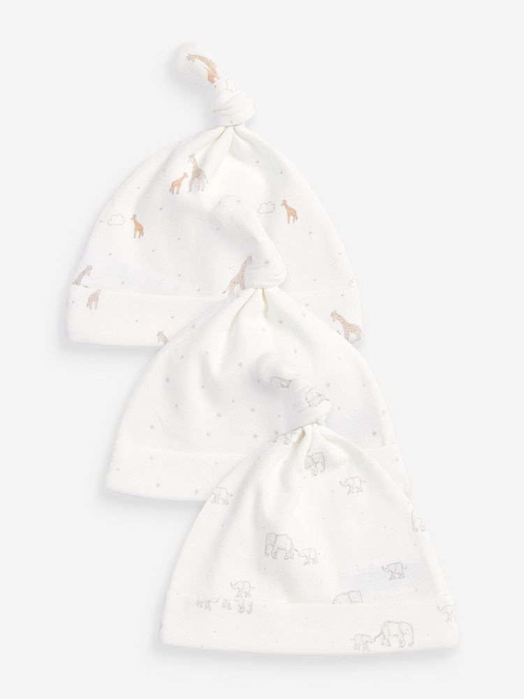 White Grey Animal Baby Tie Top Hats 3 Pack (0-12mths) - Image 1 of 5