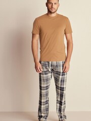 Tan Brown/Grey Brushed Cotton Check Pyjama Set - Image 1 of 1