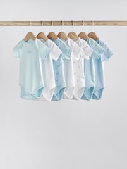 Blue/White Elephant 7 Pack Short Sleeve Baby Bodysuits - Image 1 of 6