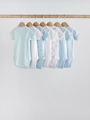 Blue/White Elephant 7 Pack Short Sleeve Baby Bodysuits - Image 2 of 6
