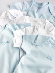 Blue/White Elephant 7 Pack Short Sleeve Baby Bodysuits - Image 4 of 6