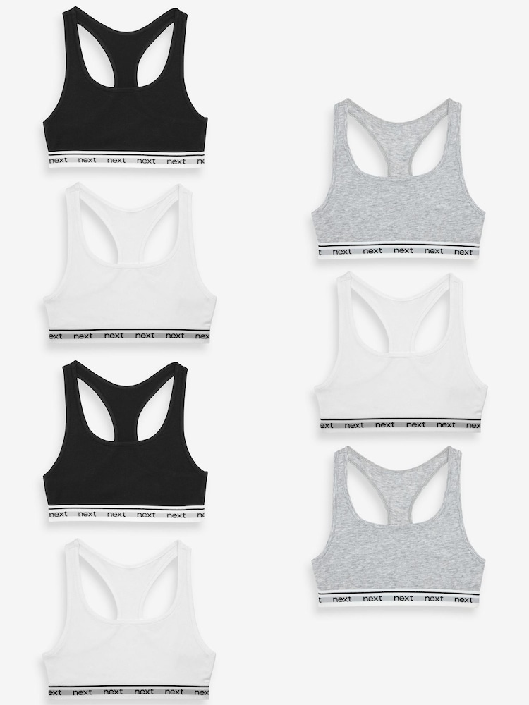 Black/White/Grey 7 Pack Racer Back Crop Tops (5-16yrs) - Image 1 of 8