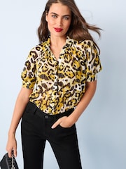 Olive Green Animal Print Short Sleeve Shirt - Image 1 of 5