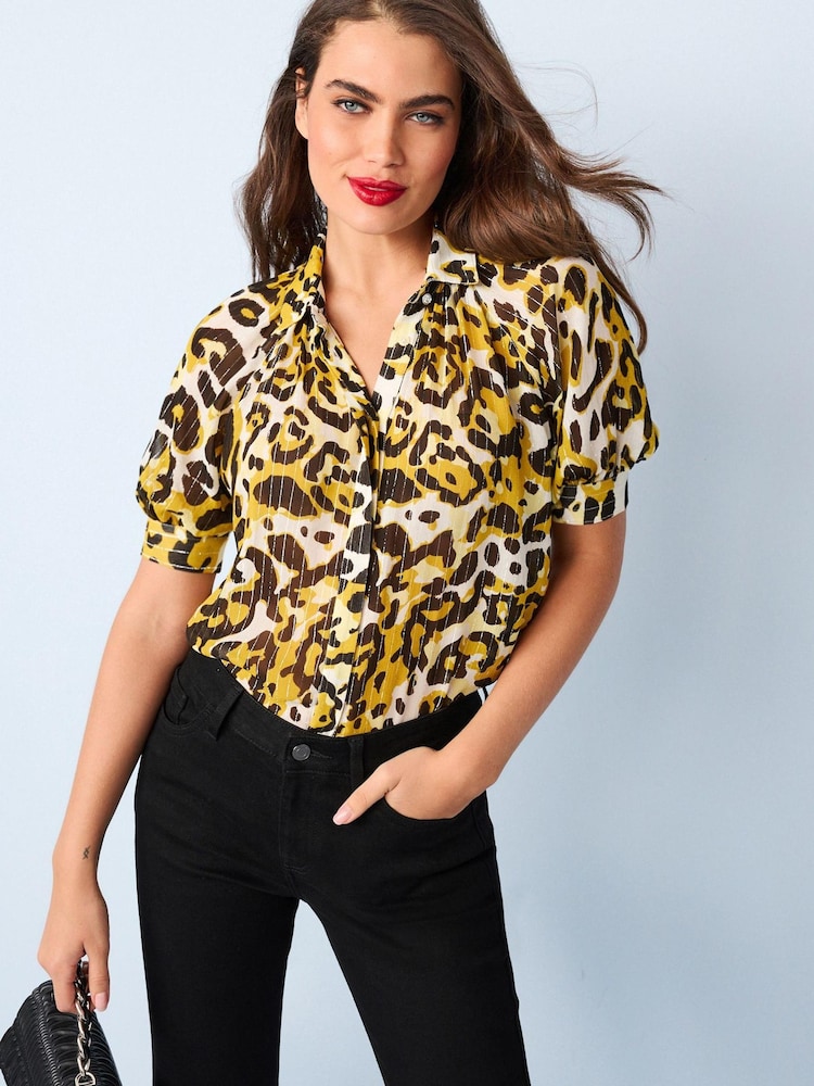 Olive Green Animal Print Short Sleeve Shirt - Image 1 of 5