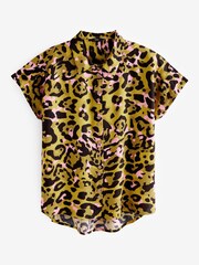 Olive Green Animal Print Short Sleeve Shirt - Image 5 of 5