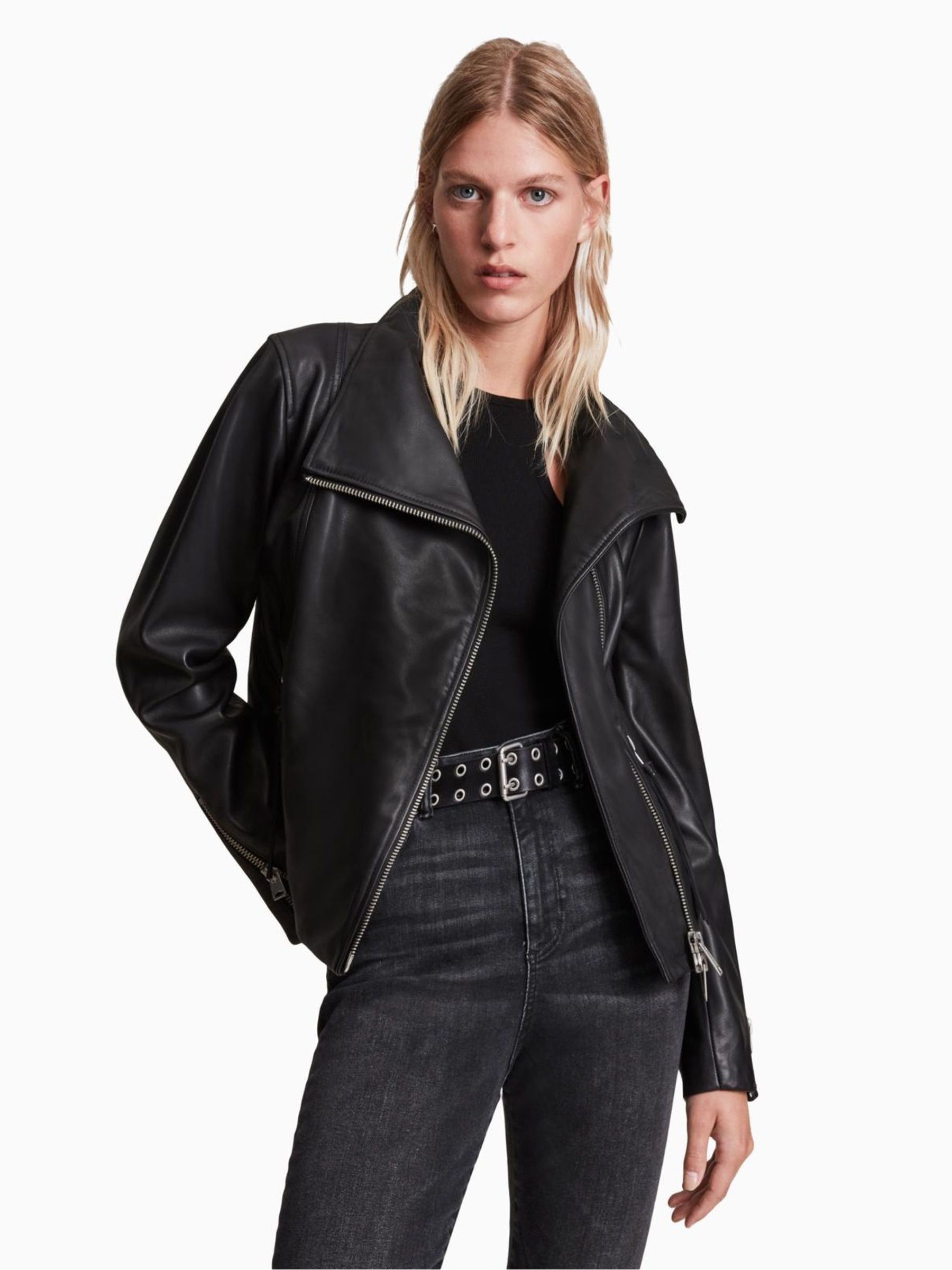 ALLSAINTS TROST レザー ファンネルネックバイカー ジャケット M