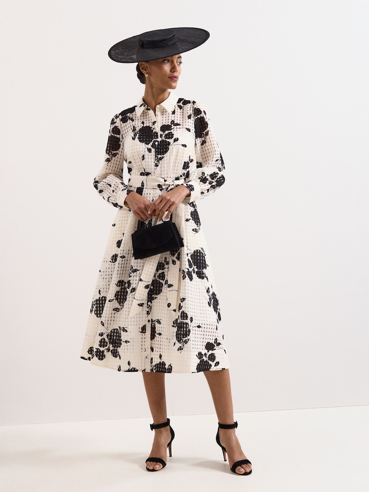 Phase Eight Natalie Floral Midi Shirt Dress Ivory Size 14