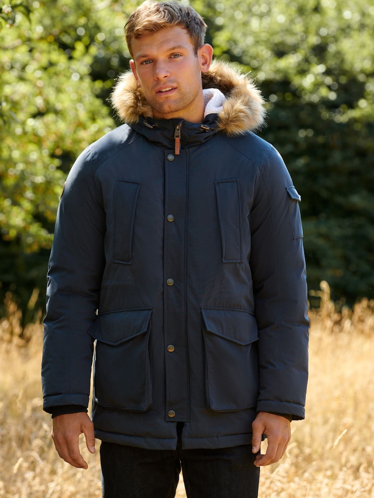 Navy Blue Shower Resistant Hooded Parka Coat - Image 1 of 12