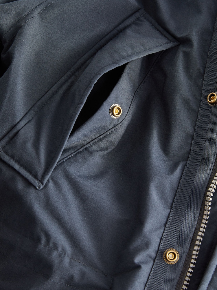 Navy Blue Shower Resistant Hooded Parka Coat - Image 10 of 12