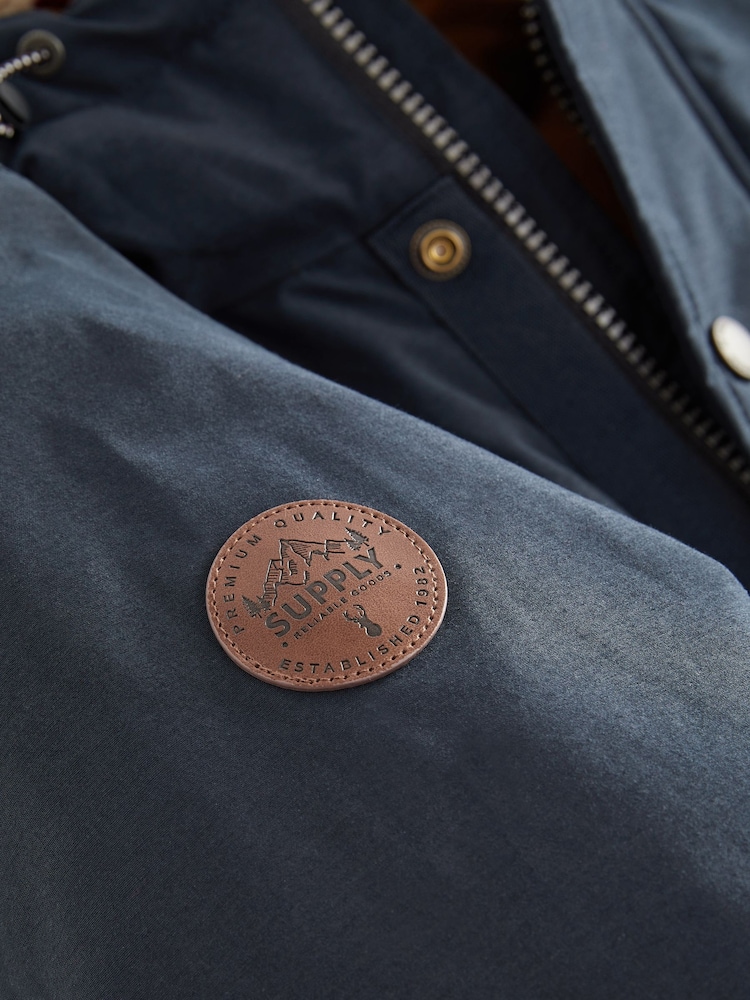 Navy Blue Shower Resistant Hooded Parka Coat - Image 11 of 12