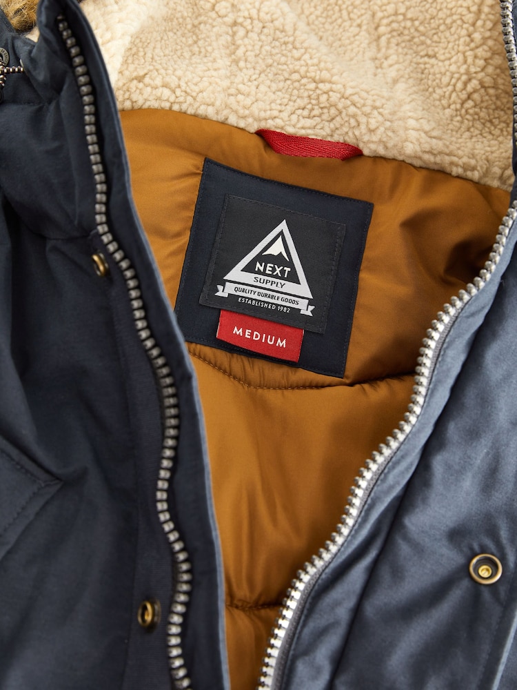 Navy Blue Shower Resistant Hooded Parka Coat - Image 12 of 12