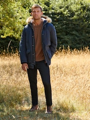Navy Blue Shower Resistant Hooded Parka Coat - Image 2 of 12