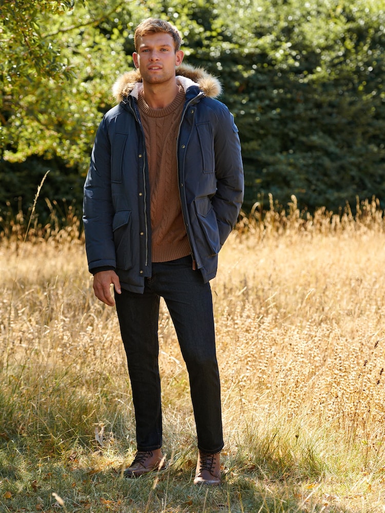Navy Blue Shower Resistant Hooded Parka Coat - Image 2 of 12