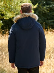 Navy Blue Shower Resistant Hooded Parka Coat - Image 3 of 12