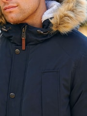 Navy Blue Shower Resistant Hooded Parka Coat - Image 5 of 12