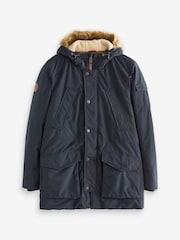 Navy Blue Shower Resistant Hooded Parka Coat - Image 7 of 12