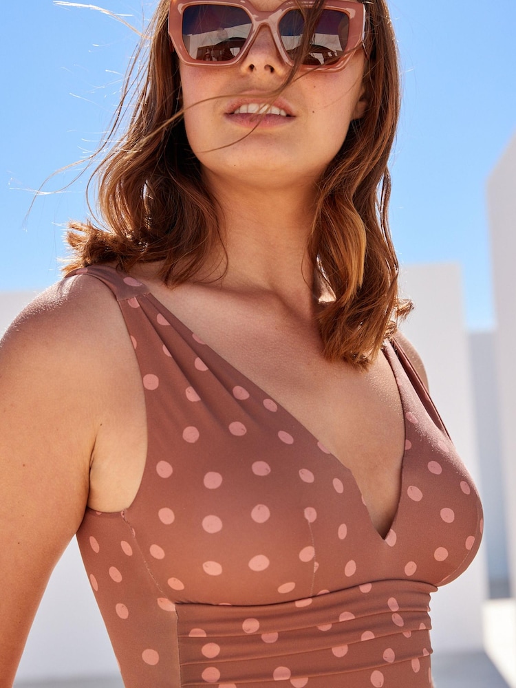 Marron fauve - Maillot de bain Plunge Tummy Shaping Control - Image 4 of 5