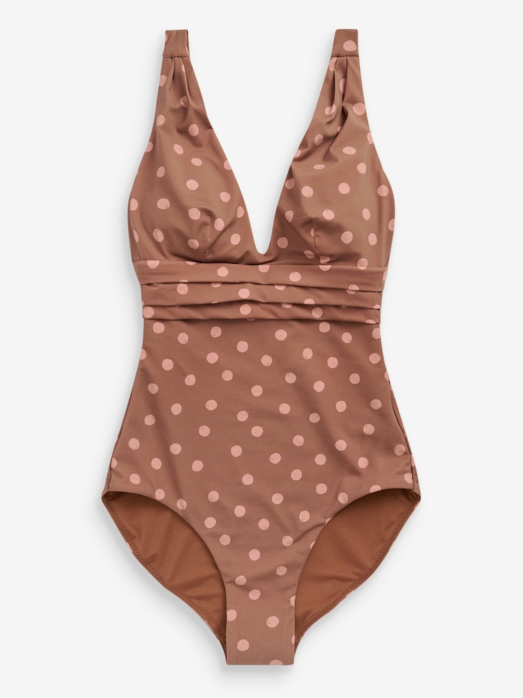 Tan Brown Plunge Tummy Control Swimsuit - Image 5 of 5