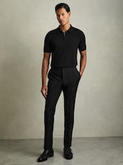Reiss Black Maxwell Merino Wool Half-Zip Polo Shirt - Image 1 of 6