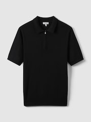 Reiss Black Maxwell Merino Wool Half-Zip Polo Shirt - Image 2 of 6