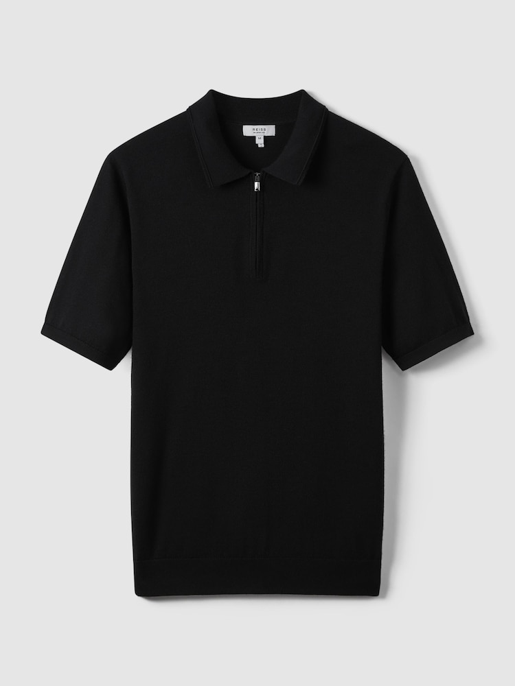 Reiss Black Maxwell Merino Wool Half-Zip Polo Shirt - Image 2 of 6