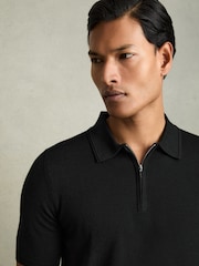 Reiss Black Maxwell Merino Wool Half-Zip Polo Shirt - Image 3 of 6