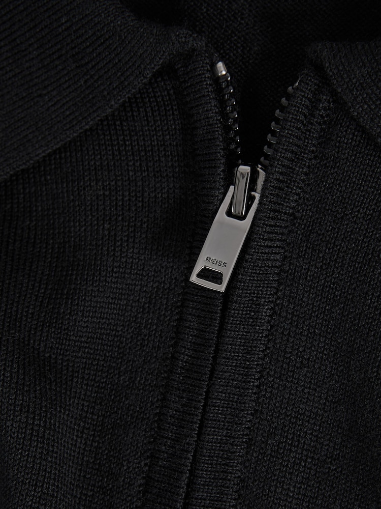 Reiss Black Maxwell Merino Wool Half-Zip Polo Shirt - Image 6 of 6