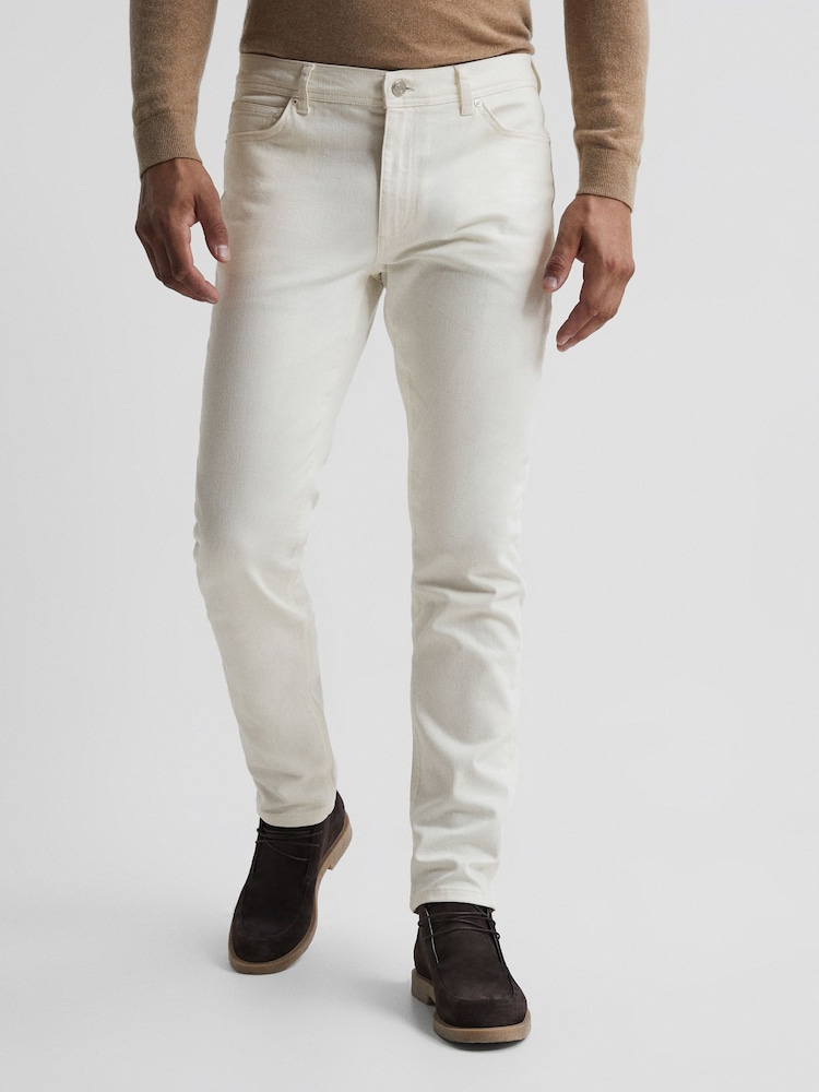 Reiss Ecru Santorini Tapered Slim Fit Stretch Jeans - Image 1 of 6