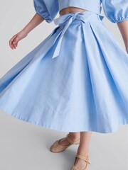 Reiss Blue Gigi Jr Tie Front Linen Midi Skirt - Image 3 of 7