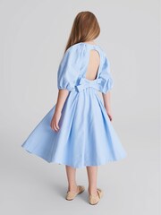 Reiss Blue Gigi Jr Tie Front Linen Midi Skirt - Image 5 of 7