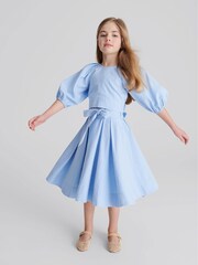 Reiss Blue Gigi Jr Tie Front Linen Midi Skirt - Image 6 of 7
